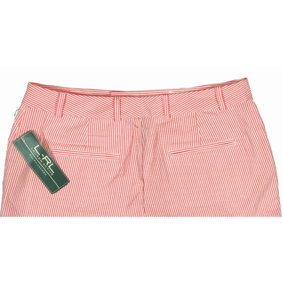 NEW $70 Ralph Lauren Womens Seersucker Shorts!  Sizes 6 10 12  Orange & White - Picture 2 of 2